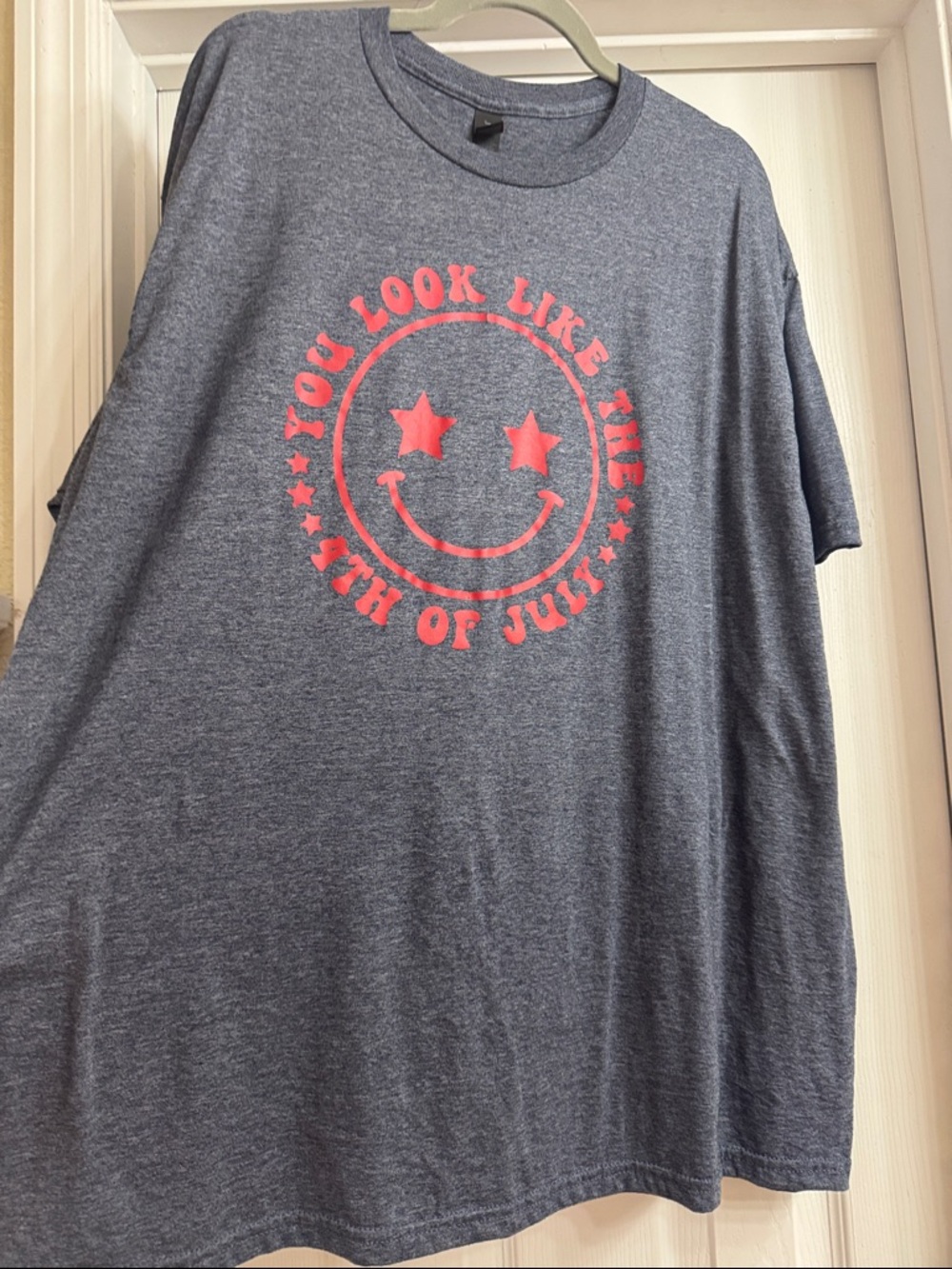 Gray Graphic Tee with Red 4th of July Smile